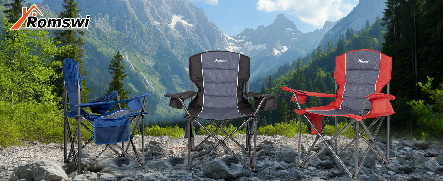 Romswi camping chairs in the mountains